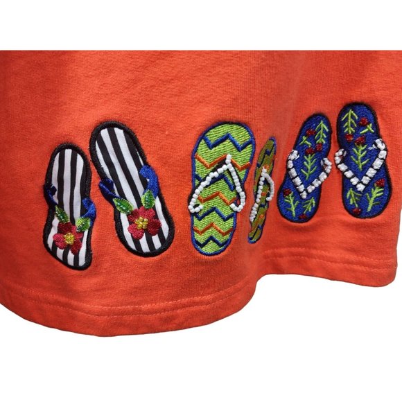 Mandal Bay Beaded Flip Flop Jacket Orange Cotton Stretch Snap Front Beach Large - Picture 5 of 8